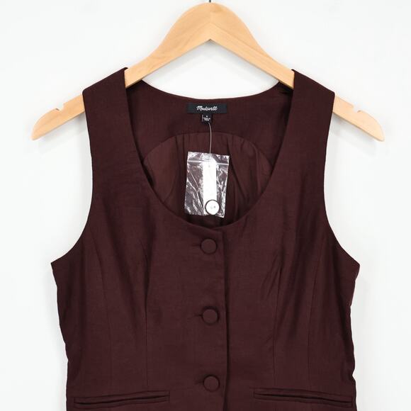 Madewell Linen Scoopneck Cutaway Vest Chocolate Raisin Brown Size 4 NWT - Picture 3 of 8
